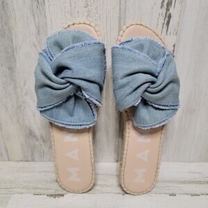 MANEBI HAMPTON KNOTTED DENIM SANDALS, SIZE 40